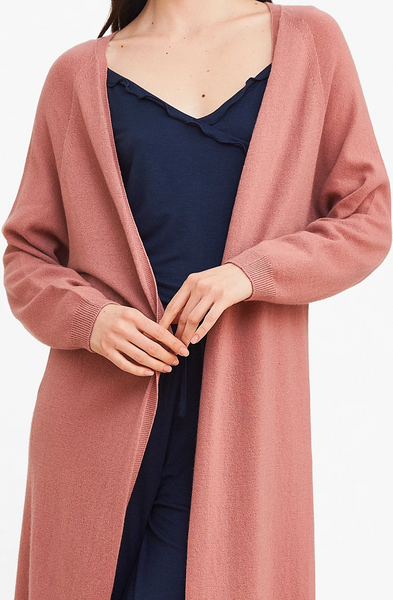 Urban Look Women's Long Sleeve Open Front Cardigan - Soft Ribbed Hem, Hip Length, Pink Medium