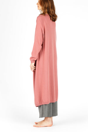 ELMNTL NYC Women's Luxury Sleepwear Loungewear - Pink Long Sweater Cardigan