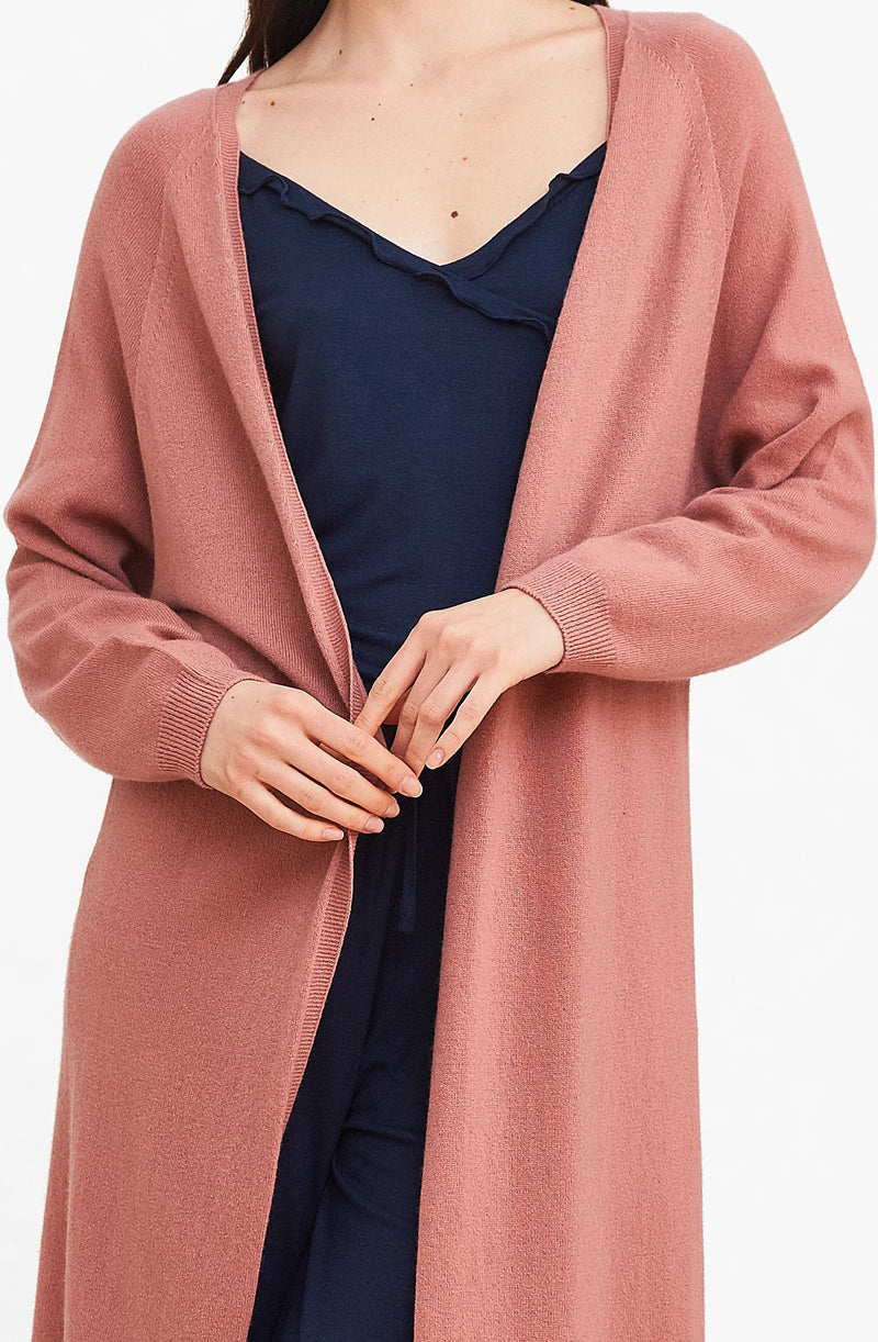 ELMNTL NYC Women's Luxury Sleepwear Loungewear - Pink Long Sweater Cardigan